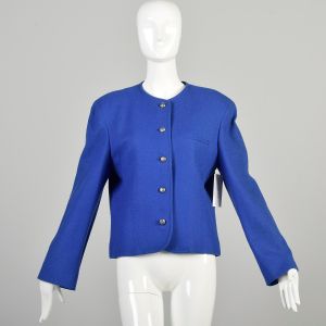 Large 1990s Royal Blue Wool Blazer Boxy Oversized Jacket Suit Separates Evan-Piccone