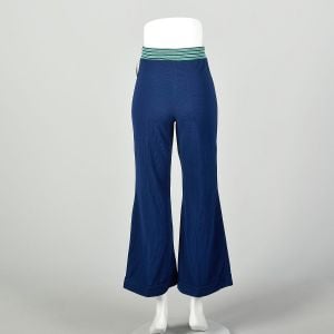 XS 1970s Bell Bottom Pants Ribbed Knit Mod Faux Cuffs - Fashionconservatory.com