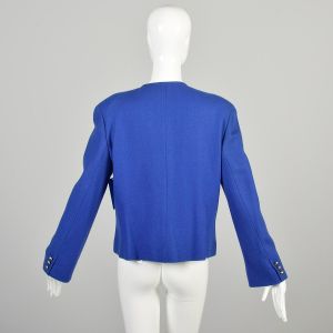 Large 1990s Royal Blue Wool Blazer Boxy Oversized Jacket Suit Separates Evan-Piccone - Fashionconservatory.com