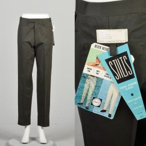 XS 1960s Deadstock Tapered Leg Gabardine Slim Fit Pants