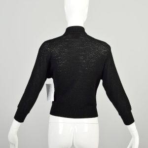 Small 1950s Wool Knit Cardigan Semi Sheer Velvet Rope Beaded Elegant Bombshell Pin Up Sweater - Fashionconservatory.com