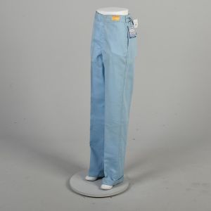 XS Deadstock 1950s Baby Blue Striped Cotton Coolcord Side Belt Workwear Hollywood Waist Pants  - Fashionconservatory.com