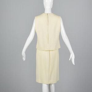 Large 1960s Cream Wool Knit Skirt Set Boxy Sleeveless Top Rhinestone Pear Beading - Fashionconservatory.com