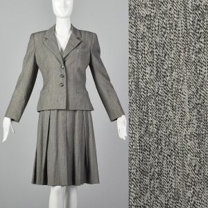 Medium 1980s Bill Blass Gray Skirt Suit Medium Weight Matching Blazer Jacket
