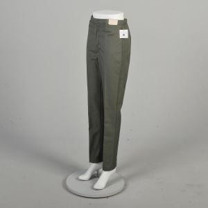 Small 1960s Deadstock Olive Green Gabardine Sanforized Cotton Pants - Fashionconservatory.com