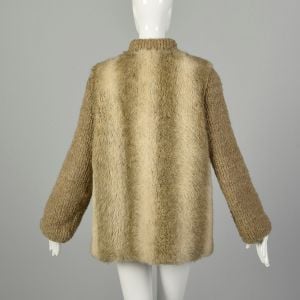 Medium 1970s Faux Fur Knit Winter Coat Knit Sleeves Collar Autumn Outerwear - Fashionconservatory.com