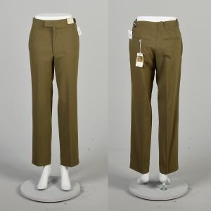 XS 1960s Deadstock Olive Green Worsted Wool Tapered Leg Pants