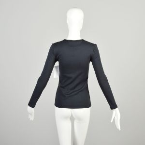 XXS-XS 1990s Calvin Klein Shirt Black Jersey Knit Long Sleeve Scoop Neck Tight Layering Classic  - Fashionconservatory.com