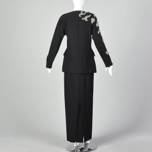 Small 1980s Miguel Cruz Two Piece Skirt Suit Women's Wool Beaded Blazer - Fashionconservatory.com