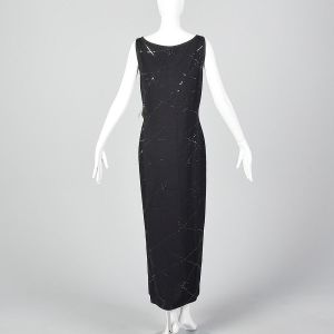 Medium 1990s Deadstock St John Evening Black Knit Dress Sequin Trim Sleeveless Maxi  - Fashionconservatory.com