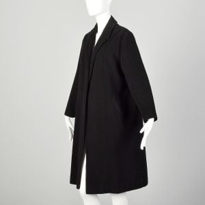 Large 1950s Black Cashmere Clutch Coat Long Sleeved Classic Style - Fashionconservatory.com