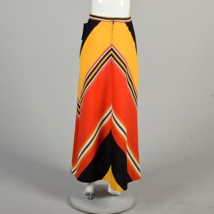 Large 1970s Chevron Skirt Yellow Red Black Polyester Knit A line Colorful Mod Maxi Skirt  - Fashionconservatory.com