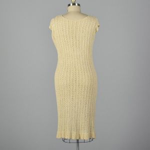 XL 1920s Cream Cable Knit Dress Short Sleeve Casual Day Wear Pull Over Art Deco  - Fashionconservatory.com