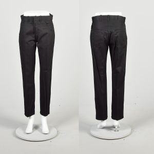 Small 1960s Black Cotton Twill Flat Front Tapered Leg Pants