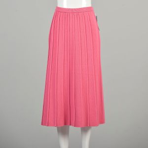 XL 1980s Pink Skirt Ribbed Knit Pleats Midi Tea Length Elastic Waist Casual Skirt  - Fashionconservatory.com