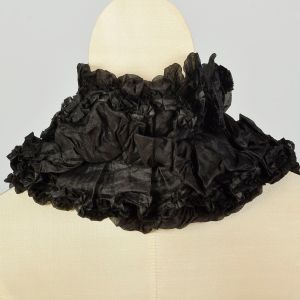 1880s Ruff Pleated Silk Neck Collar Victorian Lappet Black Chiffon - Fashionconservatory.com