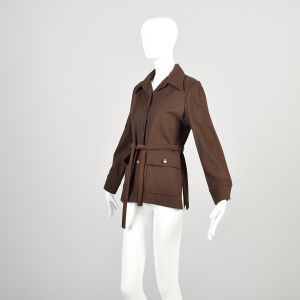 Medium 1970s Brown Wool Belted Shirt Long Sleeve Button Up Jacket - Fashionconservatory.com