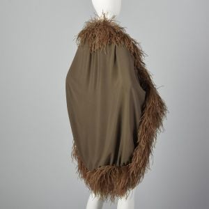 1970s Pierre Cardin Silk Chiffon Cape Feather Trim Brown Outerwear Cocktail Formal  - Fashionconservatory.com