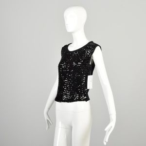 Medium 1960s Black Sequin Sleeveless Sweater Shell Top  - Fashionconservatory.com