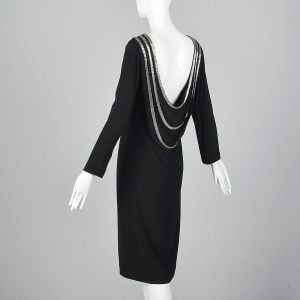 Large 1970s Bob Mackie Black Cocktail Dress Long Sleeve Silver Beading - Fashionconservatory.com