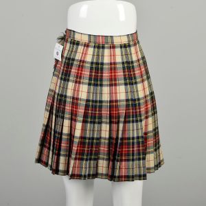 Small 1960s Plaid Skirt Wool Pleated Tan Red Green Schoolgirl Wrap Skirt  - Fashionconservatory.com