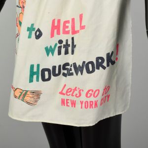 1960s ''To Hell with Housework!'' Novelty Half Apron w/ Tie Waist - Fashionconservatory.com