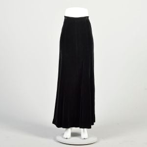 XS 1980s Black Velvet Skirt Franck Olivier Cotton Rayon A Line Evening Formal Elegant Timeless Maxi 