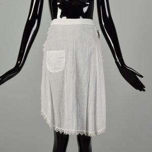 OSFM | Lightweight Sheer Cotton Kitchen Apron w/Front Pocket and Lace Trim