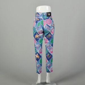 Small 1990s Versace Pants Couture Purple Elephant Print Designer Vintage Skinny Jeans - Fashionconservatory.com