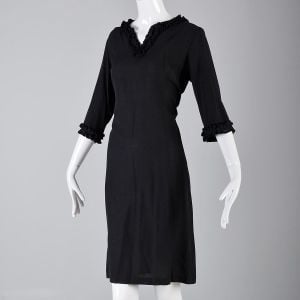 1960s LBD Ruffle Trim Elbow Sleeves Versatile - Fashionconservatory.com