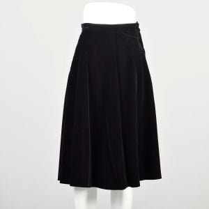 XS 1950s Velvet Skirt Black Knee Length A Line Cotton Pin Up Bombshell Rockabilly Pocket Skirt 