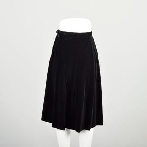 XS 1950s Velvet Skirt Black Knee Length A Line Cotton Pin Up Bombshell Rockabilly Pocket Skirt  - Fashionconservatory.com