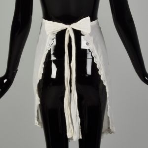 OSFM | 1910s Edwardian Era White Cotton Half Apron w/Pocket & Eyelet Lace Trim | As-Is - Fashionconservatory.com