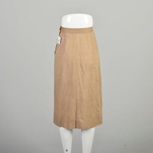 XS 1950s Linen Skirt Solid Beige Tan Straight Knee Length Office Business Casual Classic Skirt   - Fashionconservatory.com