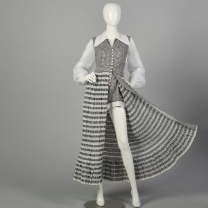 Small 1970s Romper Black and White Checkered Overskirt Lace Sheer Longsleeve Cuffs - Fashionconservatory.com