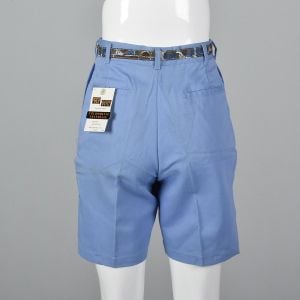 XS 1950s Bermuda Shorts Blue Cotton Sanforized Deadstock Matching Belt - Fashionconservatory.com