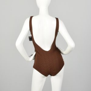 Small 1960s Swimsuit Brown Ribbed Knit One Piece Beach Modesty  - Fashionconservatory.com