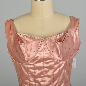 XS 1940s Pink Satin Peplum Top Hi-Lo Hourglass Over Dress Old Hollywood Glamorous Bobshell  - Fashionconservatory.com