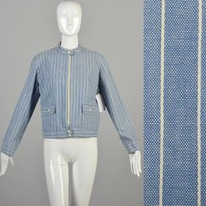 1960s Large Jacket Striped Blue and White Lightweight Casual Cropped Jacket 