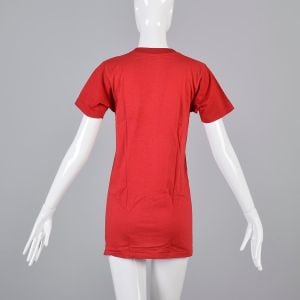 Small Red T-Shirt 1970s Ribbed Knit Top Slim Tight Fitting Short Sleeve Baby Tee - Fashionconservatory.com