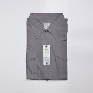 Large 1960s Cotton Blend Gray Shirt Dual Chest Pockets with Flaps Sanforized Short Sleeve Deadstock - Fashionconservatory.com
