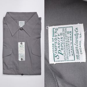 Large 1960s Cotton Blend Gray Shirt Dual Chest Pockets with Flaps Sanforized Short Sleeve Deadstock