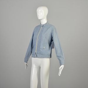 1960s Large Jacket Striped Blue and White Lightweight Casual Cropped Jacket  - Fashionconservatory.com