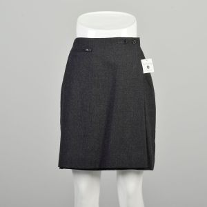 Small 2000s Wool Skirt Zip Pocket Charcoal Gray Wrap Mini Skirt Henri Bendel 