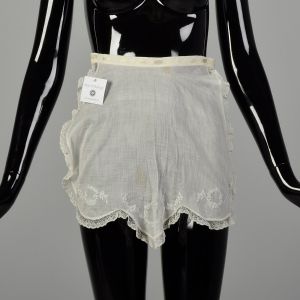 OSFM | 1900s White Cotton Pin On Half-Apron w/Embroidery | As-Is Damaged