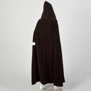 Medium 1970s Cape Brown Velvet Hooded Winter Autumn Cloak - Fashionconservatory.com