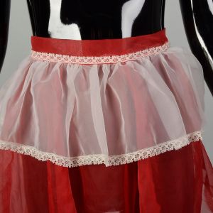1950s Sheer Red & White Lace Trim Half Apron - Fashionconservatory.com