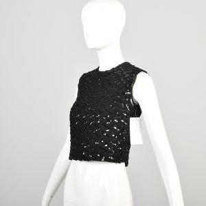 Small 1960s Black Sequin Sleeveless Shell Top Zippered Back  - Fashionconservatory.com