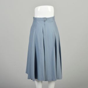 Medium 1970s Blue Skirt Welted Pockets Tea Length Midi A Line Office Business Casual  - Fashionconservatory.com