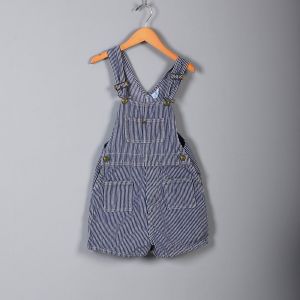 1960s Girls Blue White Striped Overalls Bibs Coveralls Summer Casual 60s Vintage